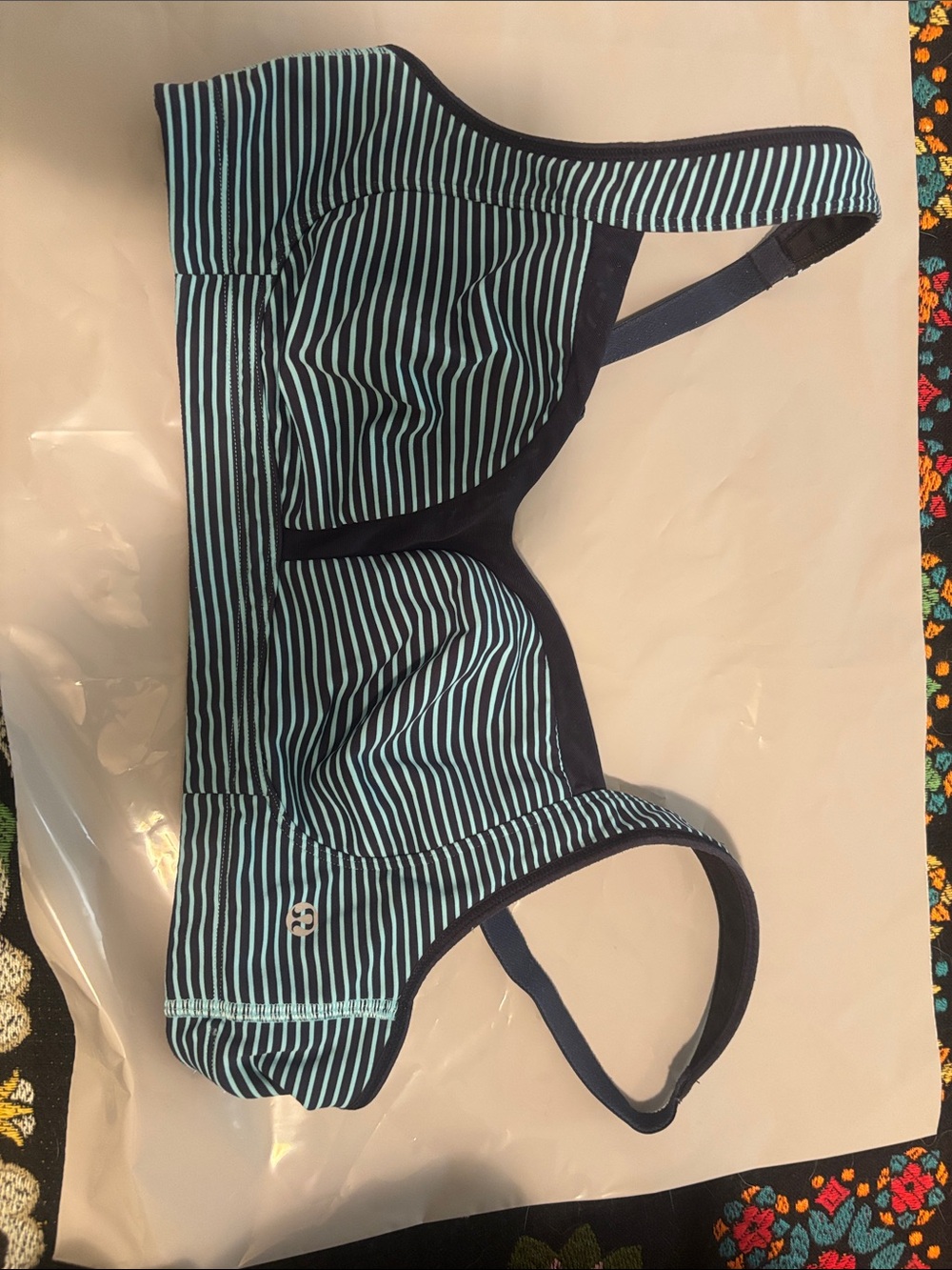 lululemon athletica Navy and Light Blue Striped Sports Bra